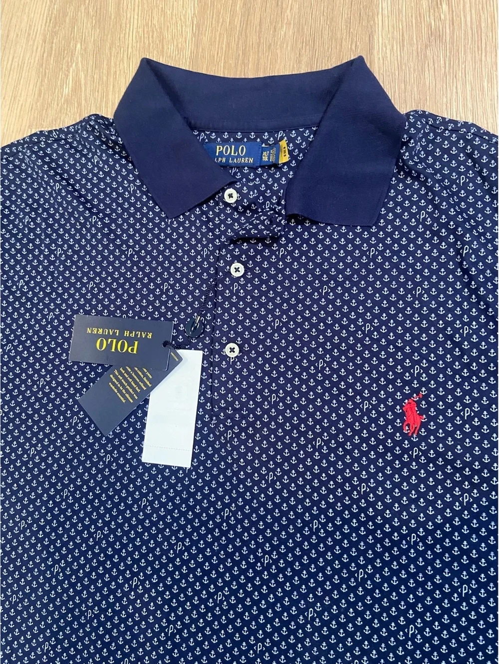 Polo Ralph Lauren Men's Navy Blue Anchor Print Polo Shirt Size XLT Cotton